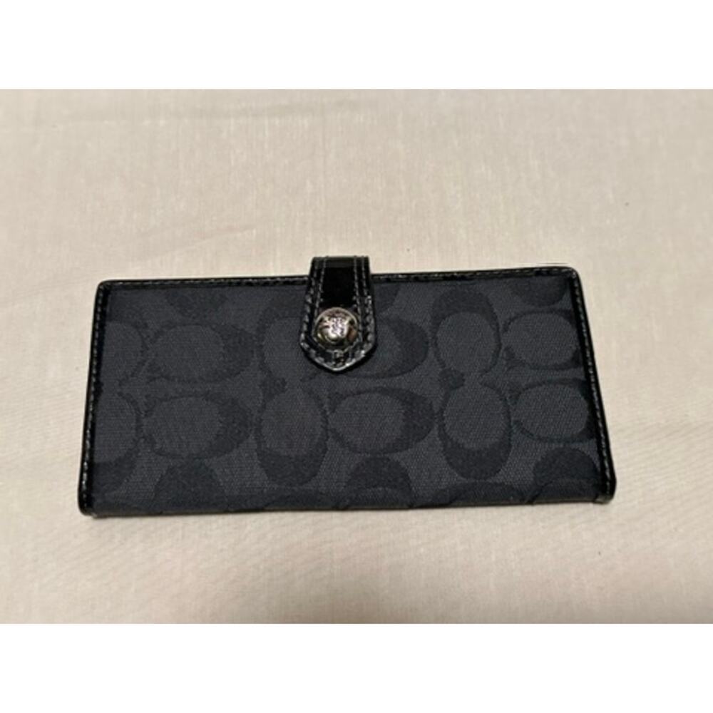 Authentic Coach Black Signature Monogram Fabric Wallet